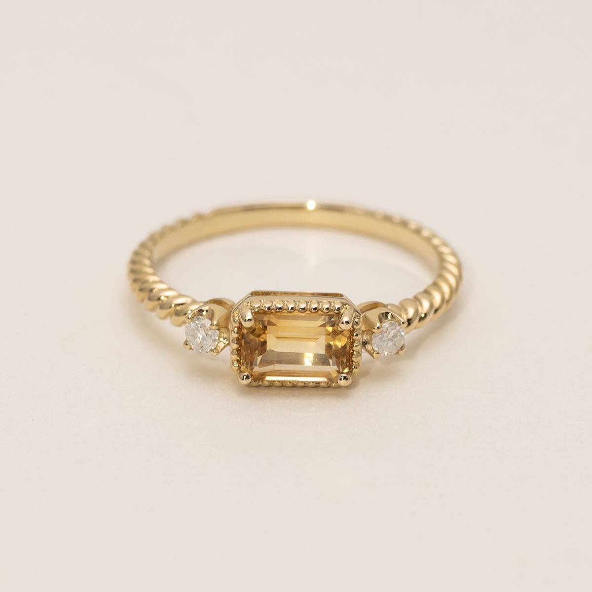 Emerald Cut Citrine Ring in 14kt Yellow Gold with Diamonds (1/10ct tw)