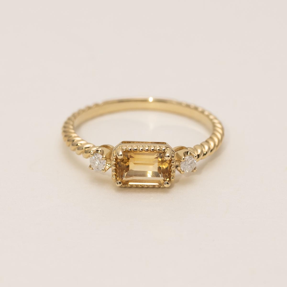 Madison L Emerald Cut Citrine Ring in 14kt Yellow Gold with Diamonds (1/10ct tw)