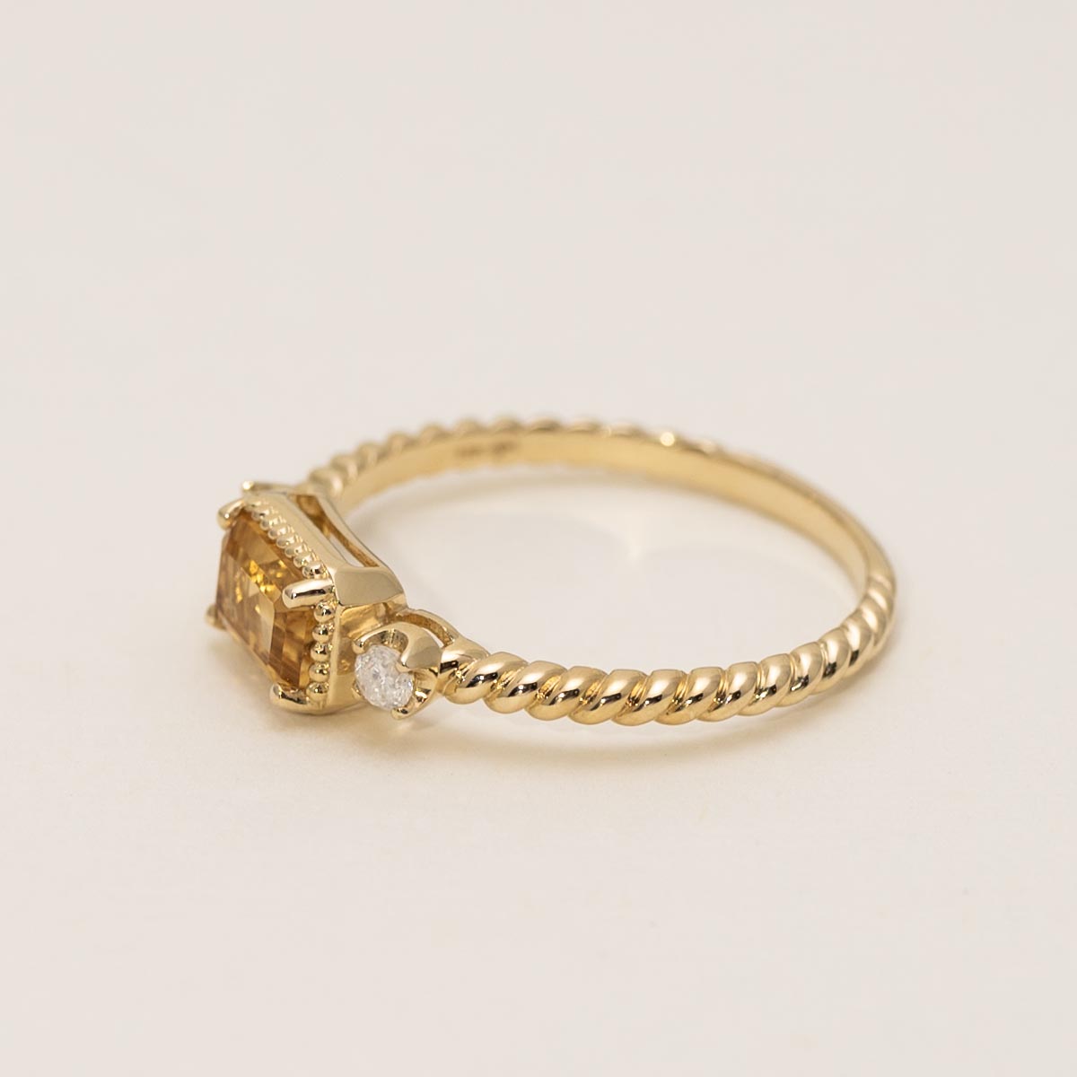 Madison L Emerald Cut Citrine Ring in 14kt Yellow Gold with Diamonds (1/10ct tw)