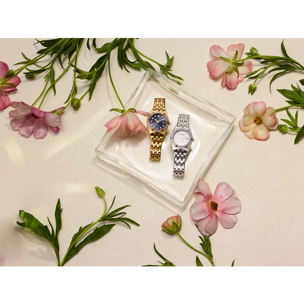 Citizen Corso Womens Diamond Watch with Black Dial and Gold Toned Stainless Steel Bracelet (eco drive movement)