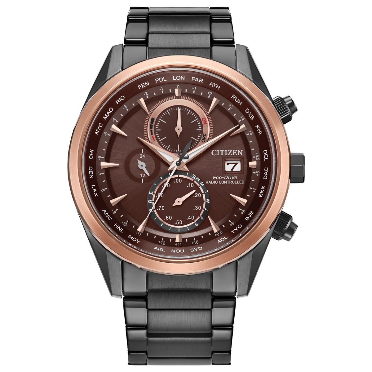 Citizen Sport Luxury Mens Watch with Burgundy Dial and Black Stainless Steel Bracelet (eco drive movement)