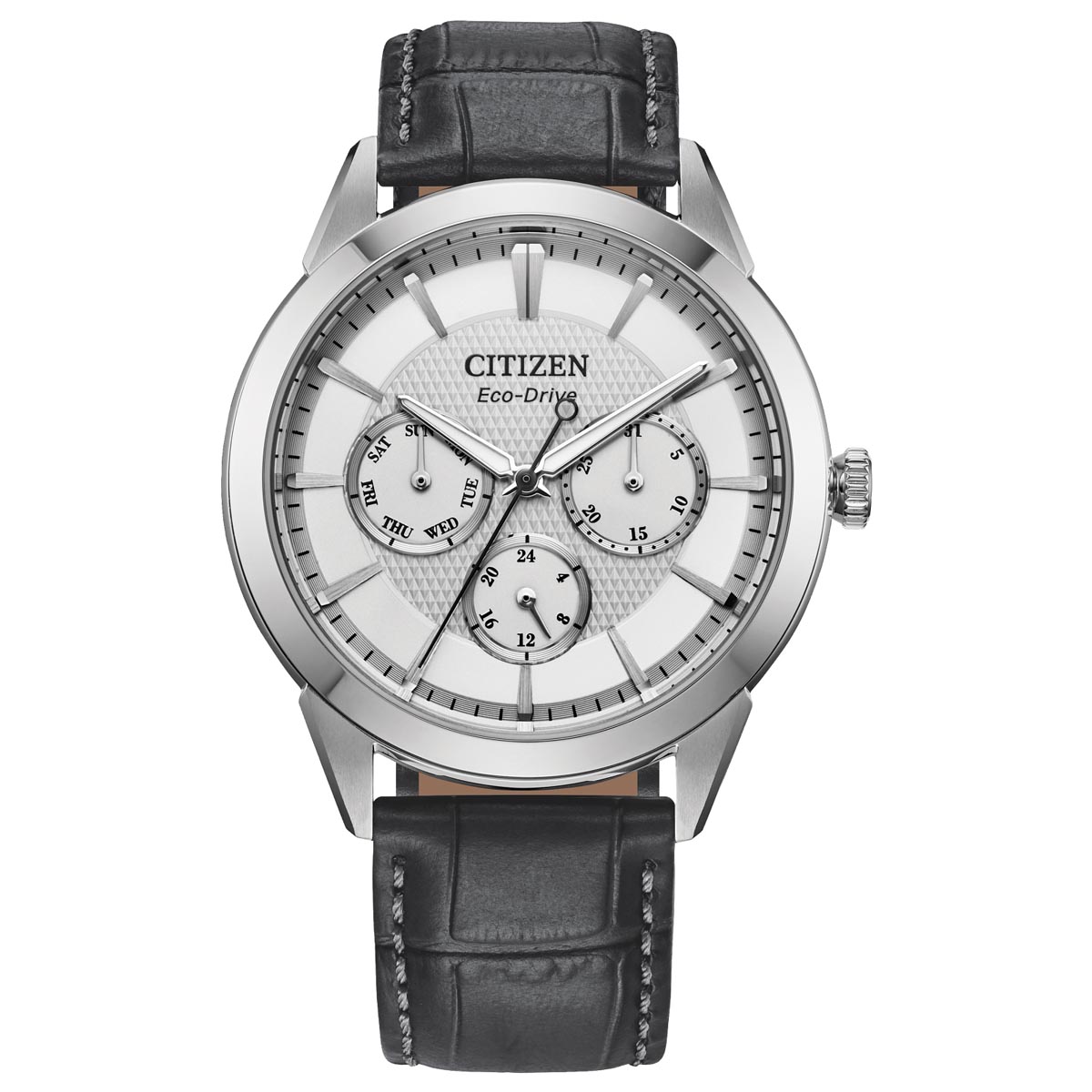 Citizen Classic Mens Watch with White Dial and Black Leather Strap (eco drive movement)