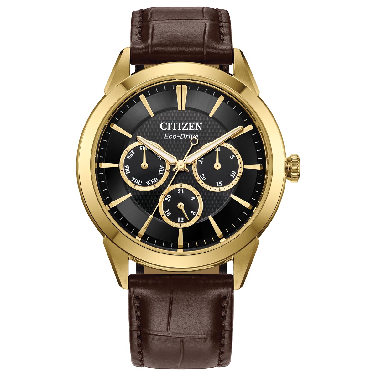 Citizen Classic Mens Watch with Black Dial and Brown Leather Strap (eco drive movement)