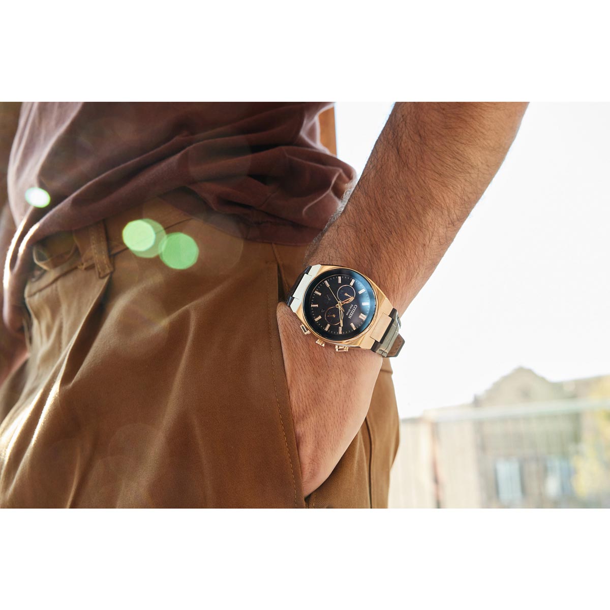 Citizen Axiom SC Mens Watch with Black Dial and Brown Leather Strap (eco drive movement)