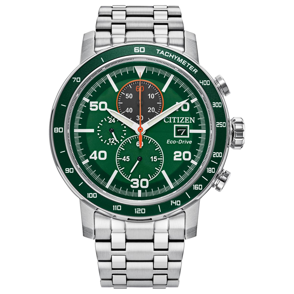 Citizen Brycen Mens Watch with Green Dial and Stainless Steel Bracelet (eco drive movement)