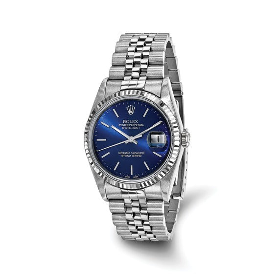 Pre Owned Rolex Oyster Perpetual Datejust with Blue and Black Dial and 18kt White Fluted Bezel and Stainless Steel Jubilee Bracelet (automatic movement)