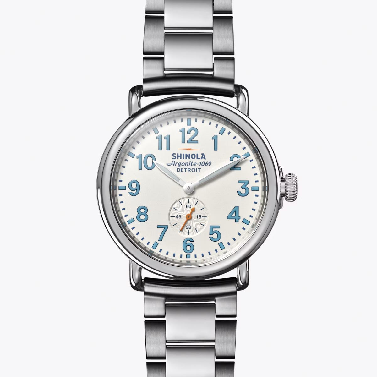 Shinola Runwell Mens Watch with White Dial and Stainless Steel Bracelet (quartz movement)