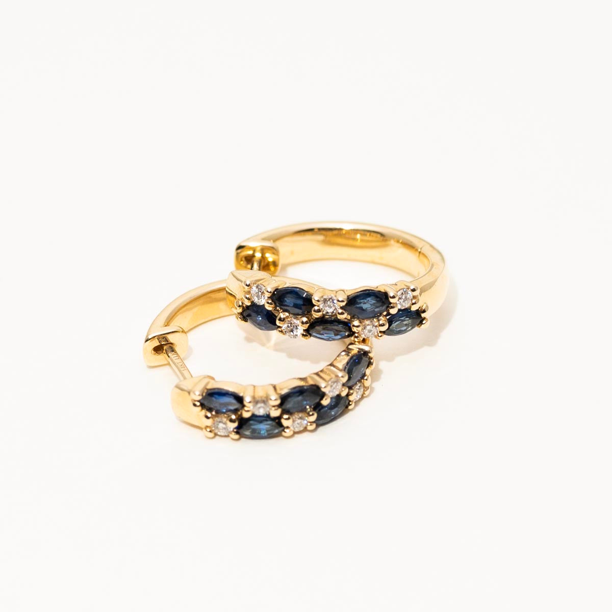Marquise Sapphire Hoop Earrings in 14kt Yellow Gold with Diamonds (1/7ct tw)