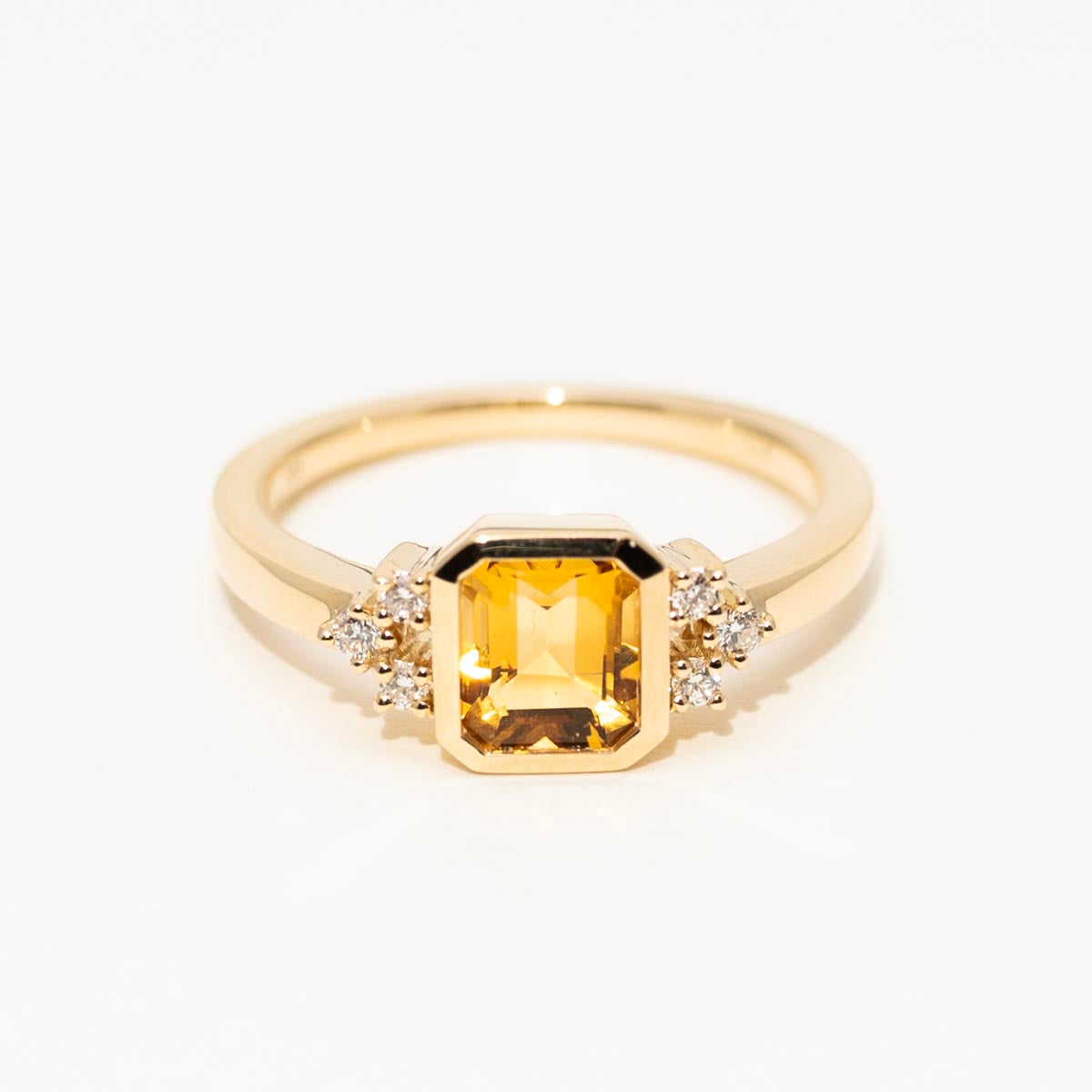 Emerald Cut Citrine Ring in 14kt Yellow Gold  with Diamonds (1/10ct tw)