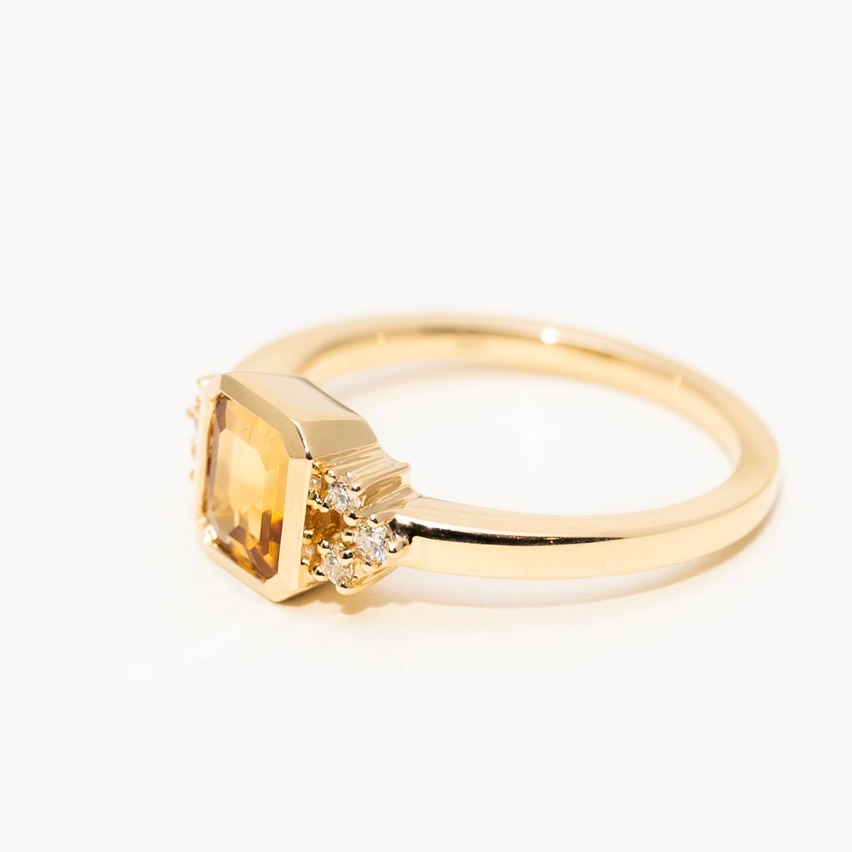 Emerald Cut Citrine Ring in 14kt Yellow Gold  with Diamonds (1/10ct tw)
