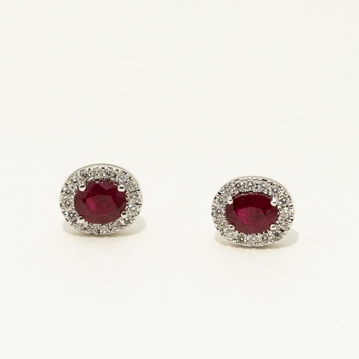 Oval Ruby Halo Earrings in 14kt White Gold with Diamonds (1/7ct tw)
