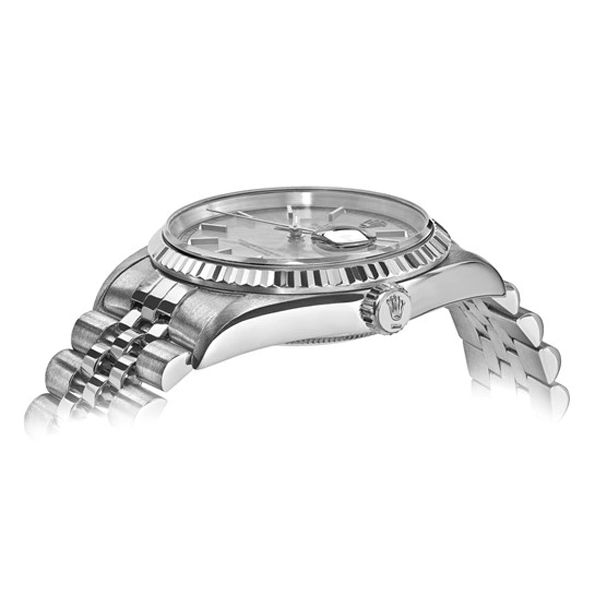 Pre Owned Rolex Oyster Perpetual Datejust with Silver Toned Dial and 18kt White Gold Fluted Bezel and Stainless Steel Jubilee Bracelet (automatic movement)