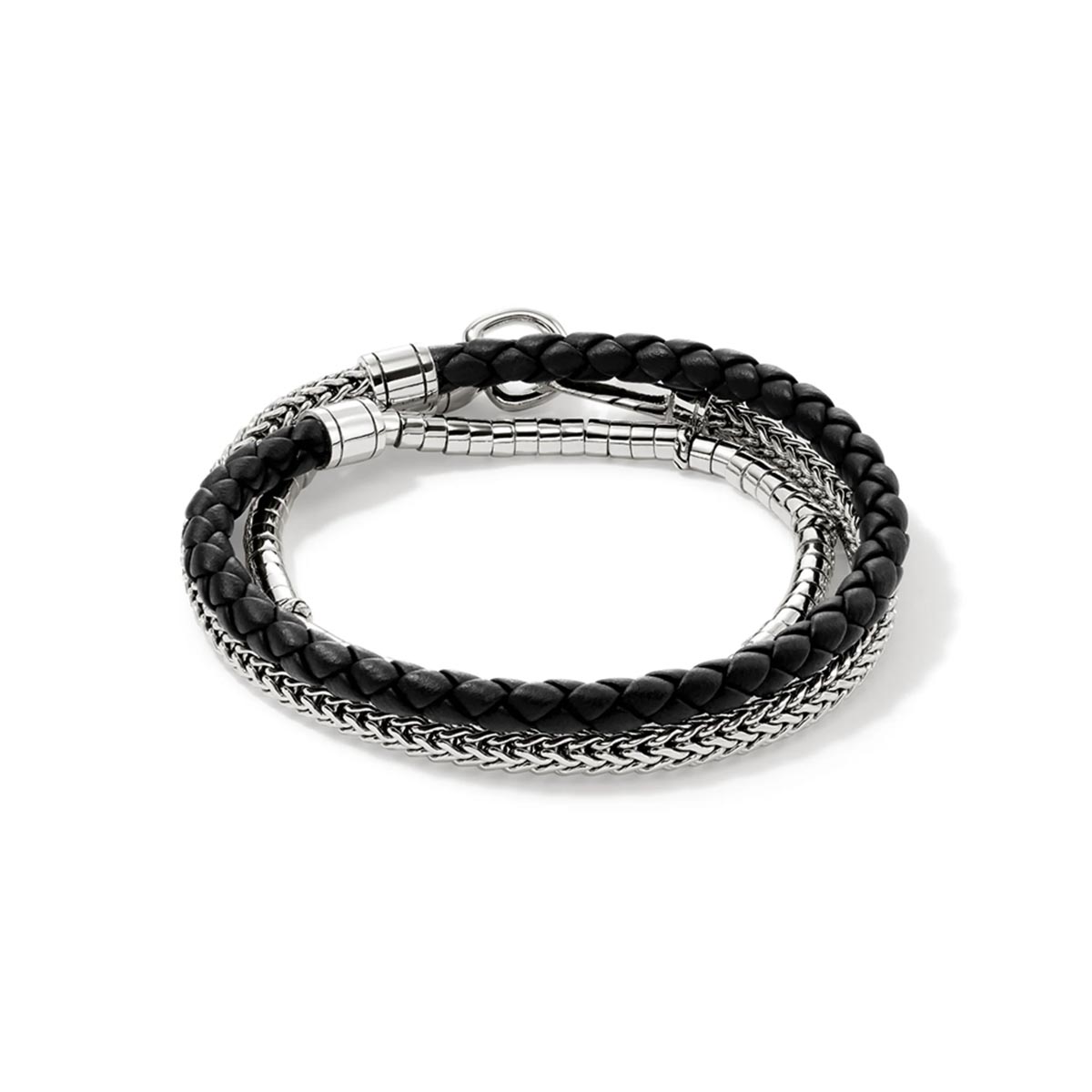 John Hardy Classic Chain Collection Heishi Triple Wrap Bracelet in Sterling Silver and Black Leather
