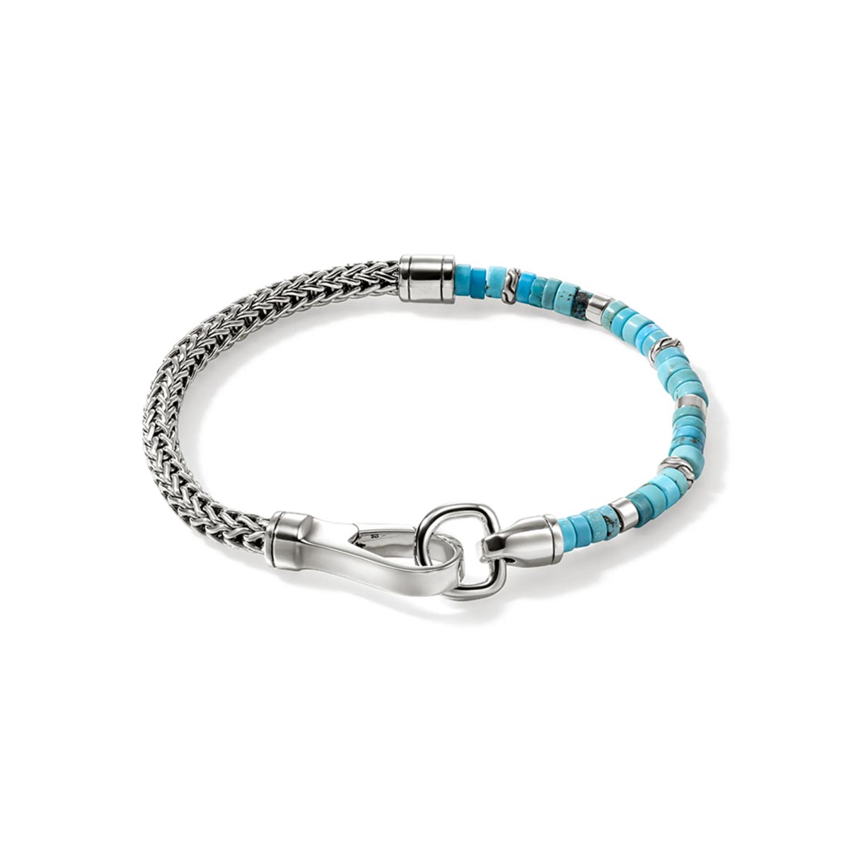 John Hardy Classic Chain Collection Heishi Turquoise Bead Hook Clasp Bracelet in Sterling Silver