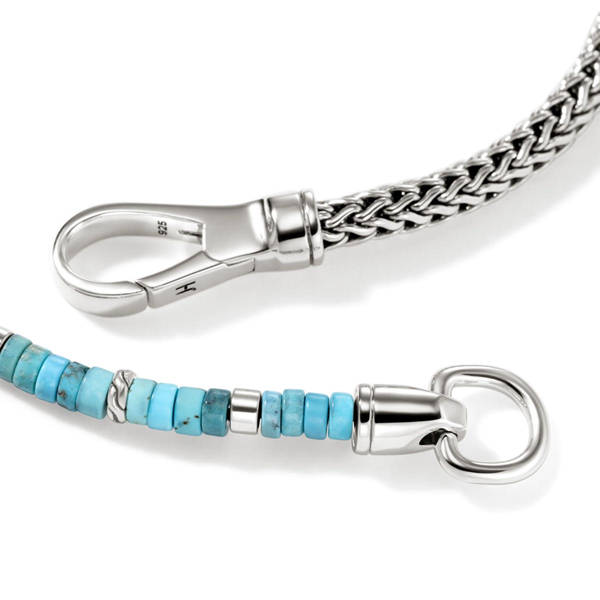 John Hardy Classic Chain Collection Heishi Turquoise Bead Hook Clasp Bracelet in Sterling Silver