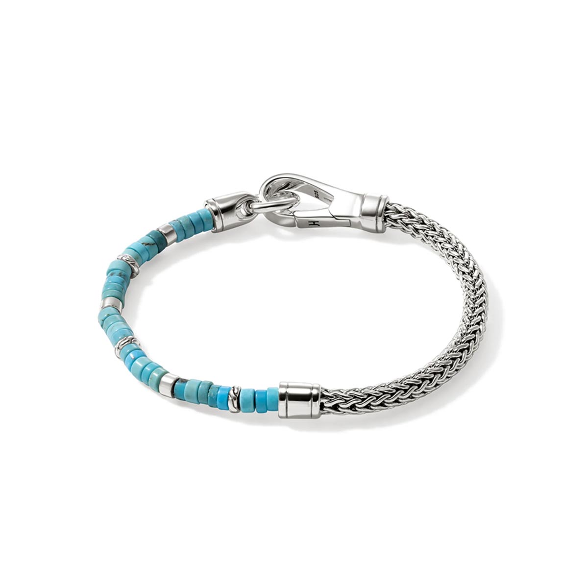 John Hardy Classic Chain Collection Heishi Turquoise Bead Hook Clasp Bracelet in Sterling Silver