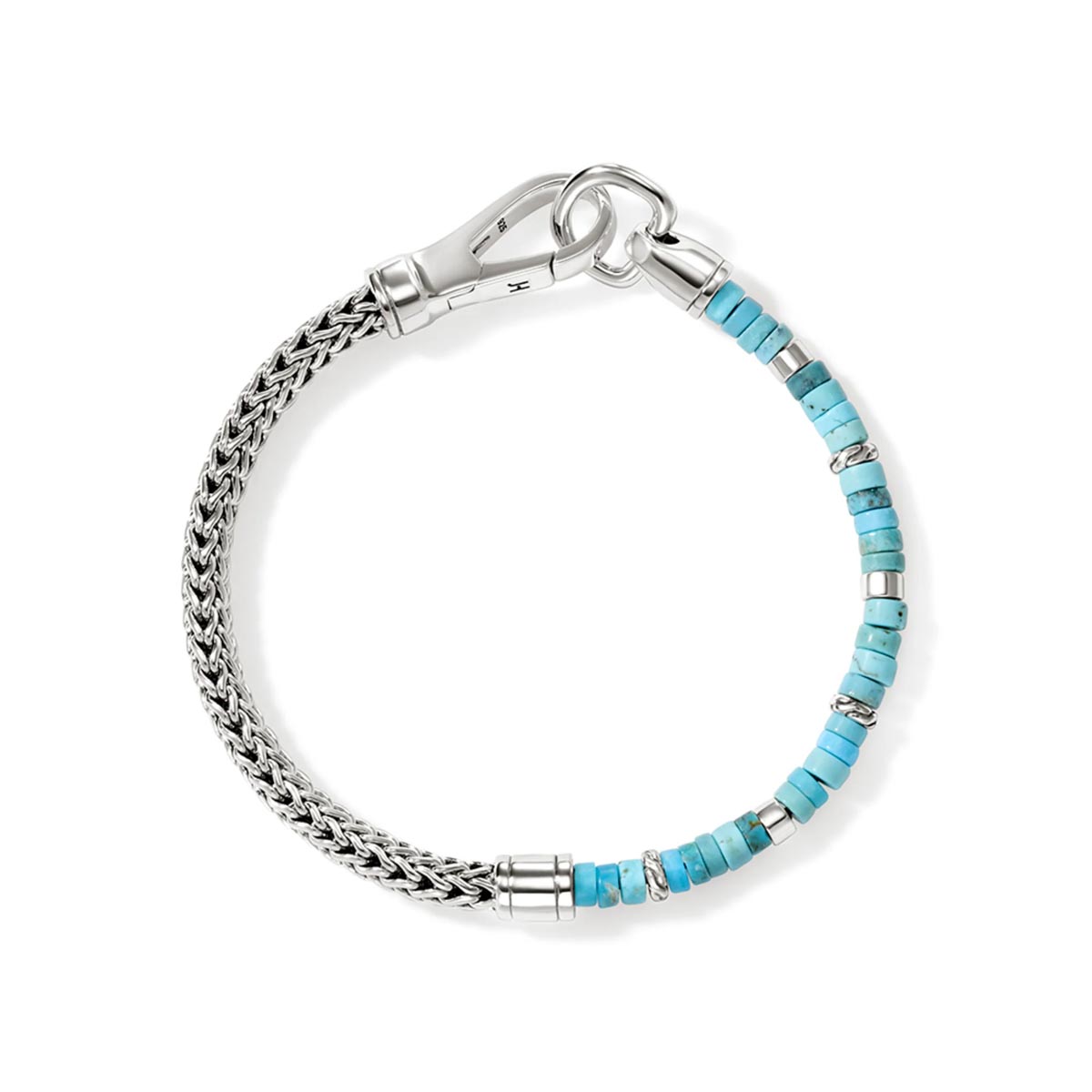 John Hardy Classic Chain Collection Heishi Turquoise Bead Hook Clasp Bracelet in Sterling Silver
