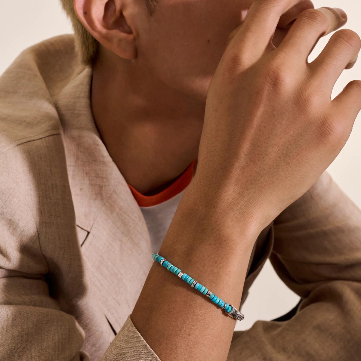 John Hardy Classic Chain Collection Heishi Turquoise Bead Hook Clasp Bracelet in Sterling Silver