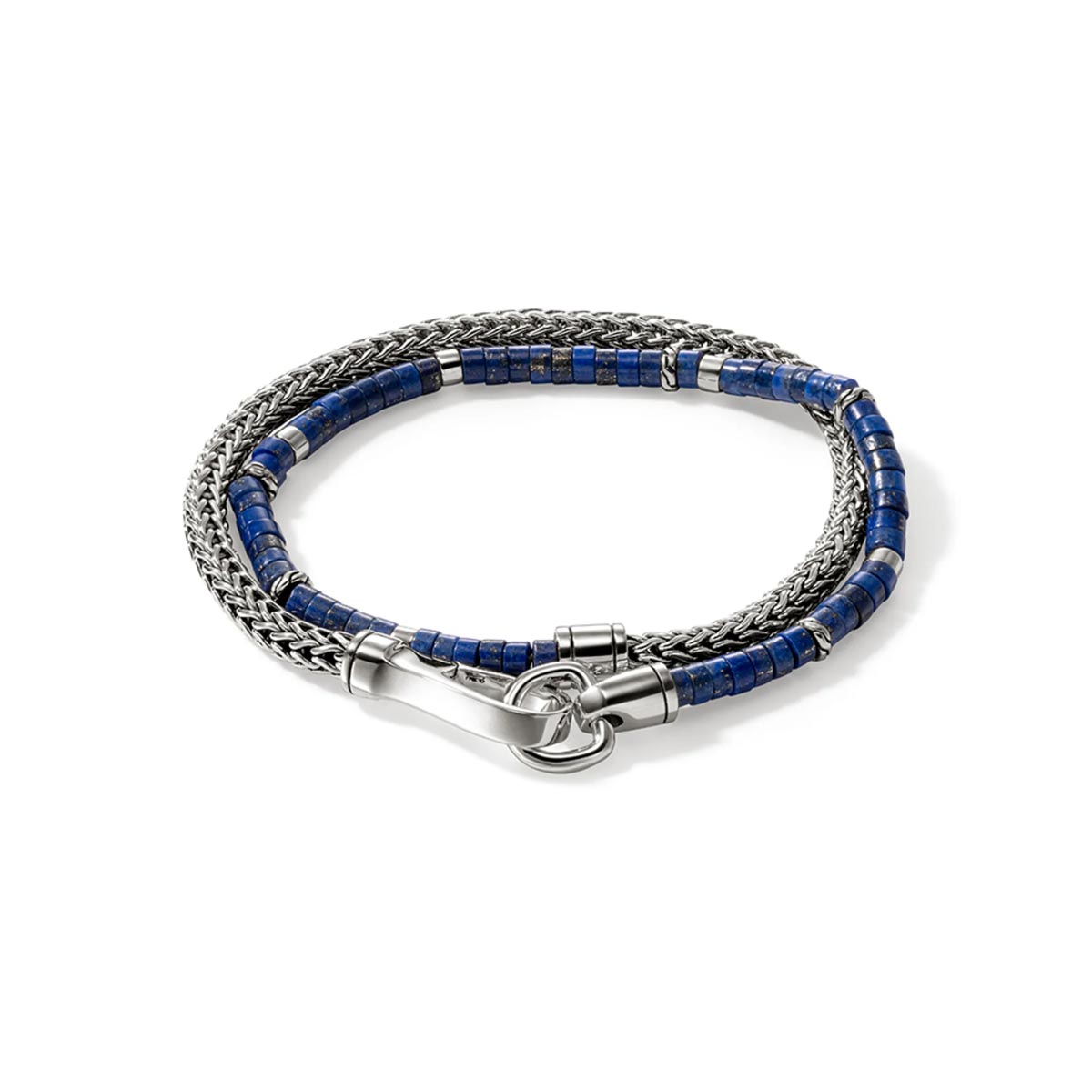 John Hardy Classic Chain Collection Heishi Lapis Lazuli Bead Wrap Hook Clasp Bracelet in Sterling Silver