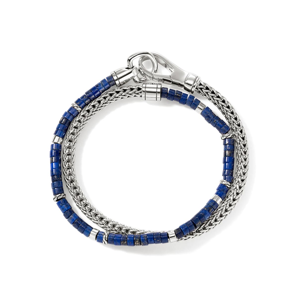 John Hardy Classic Chain Collection Heishi Lapis Lazuli Bead Wrap Hook Clasp Bracelet in Sterling Silver