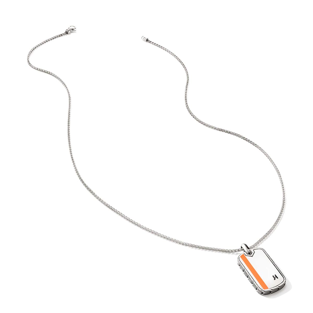 John Hardy ID Series Surf Chain Dog Tag Necklace in Sterling Silver with Orange Enamel
