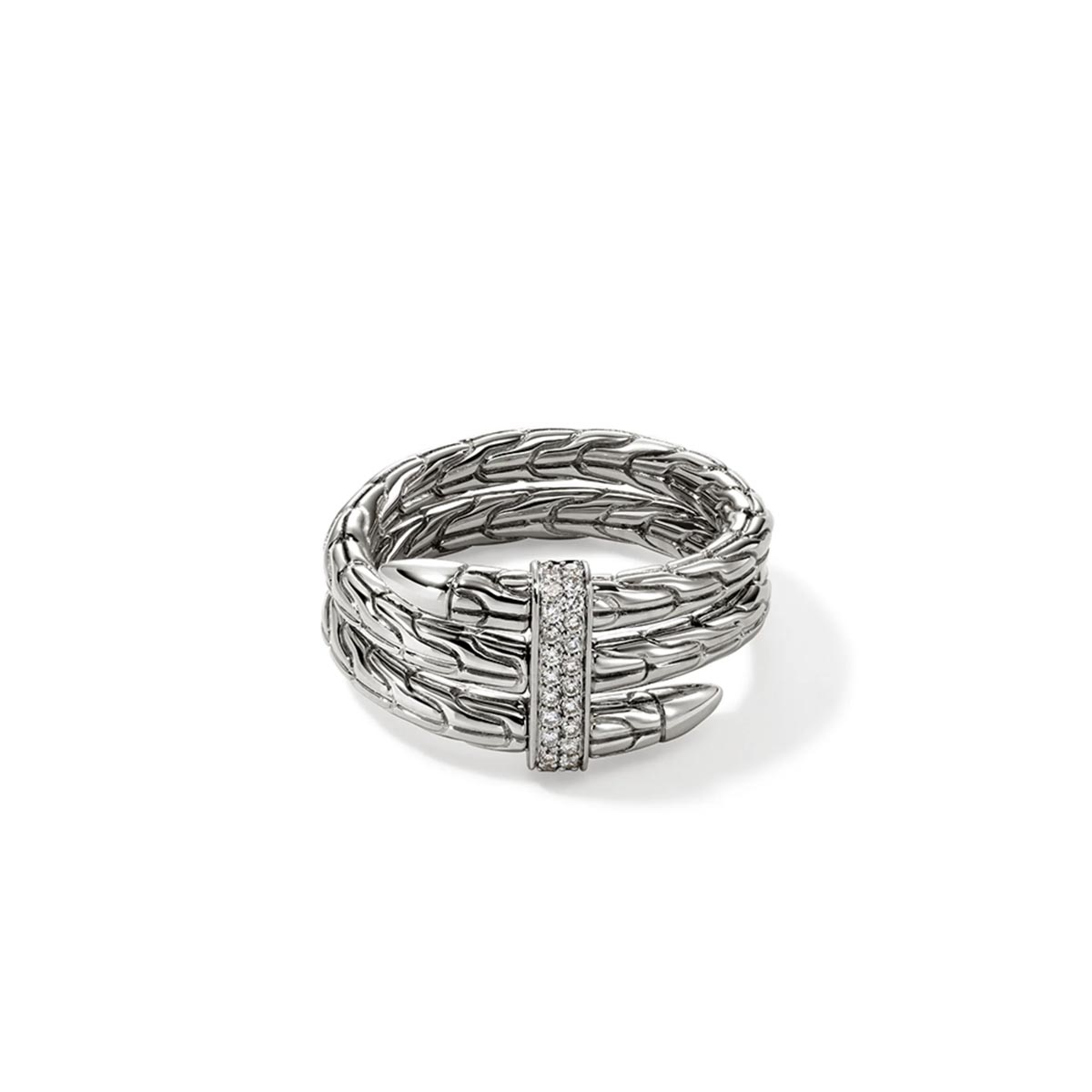 John Hardy Spear Collection Diamond Wrap Ring in Sterling Silver (size 7)