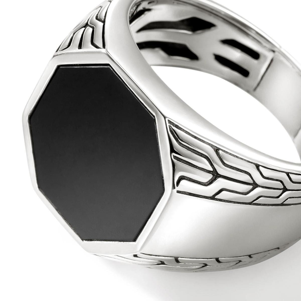 John Hardy ID Series Octagon Black Onyx Signet Ring in Sterling Silver (size 10)