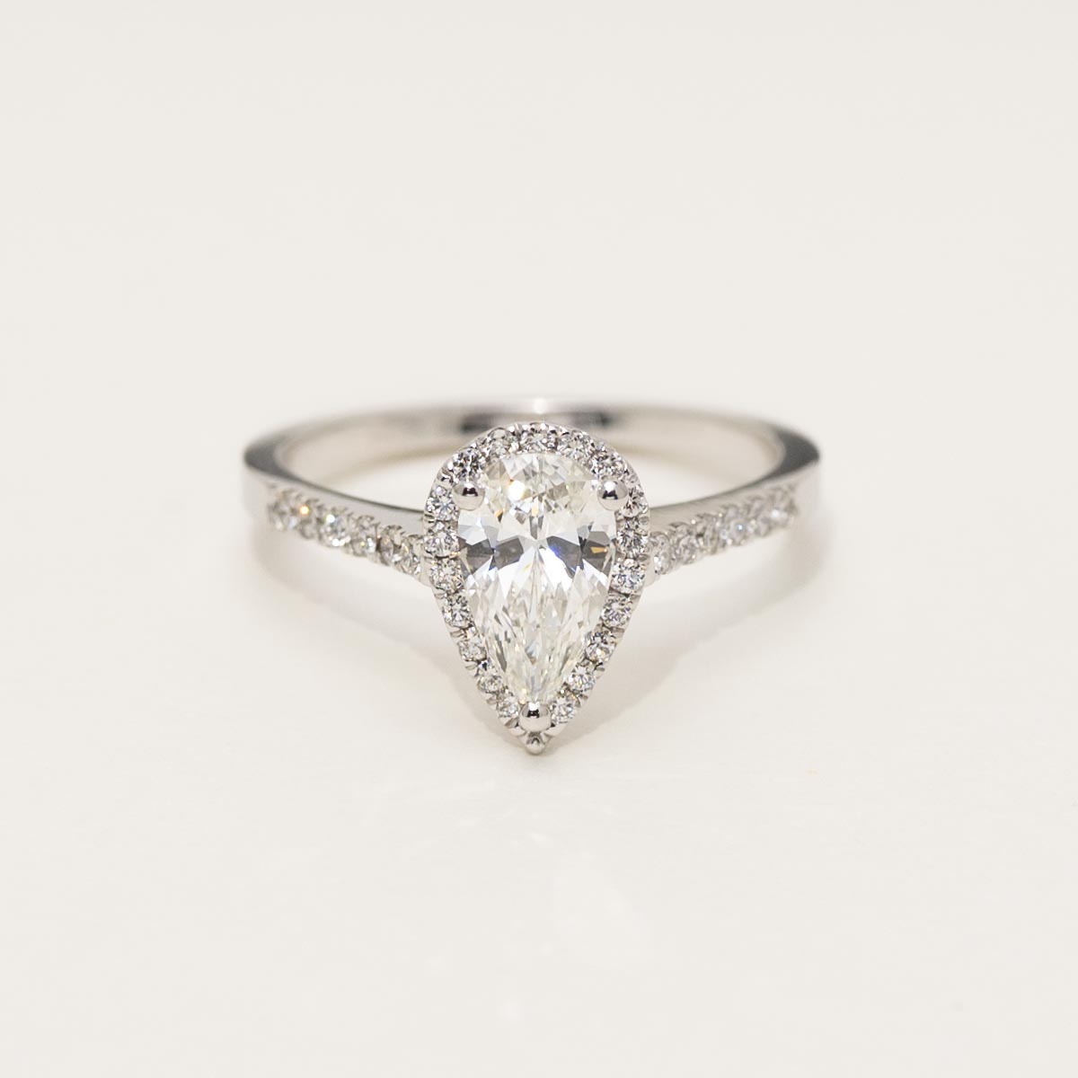 Pear Shape Diamond Halo Engagement Ring in 18kt White Gold (1 1/7ct tw)
