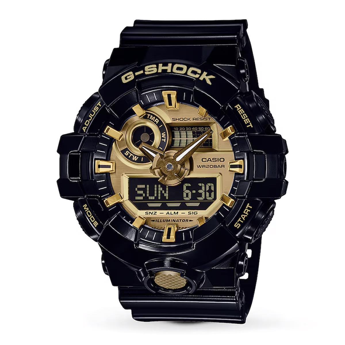 G-Shock GA-700 Series Mens Watch with Gold Toned Dial and Black Strap (quartz movement)