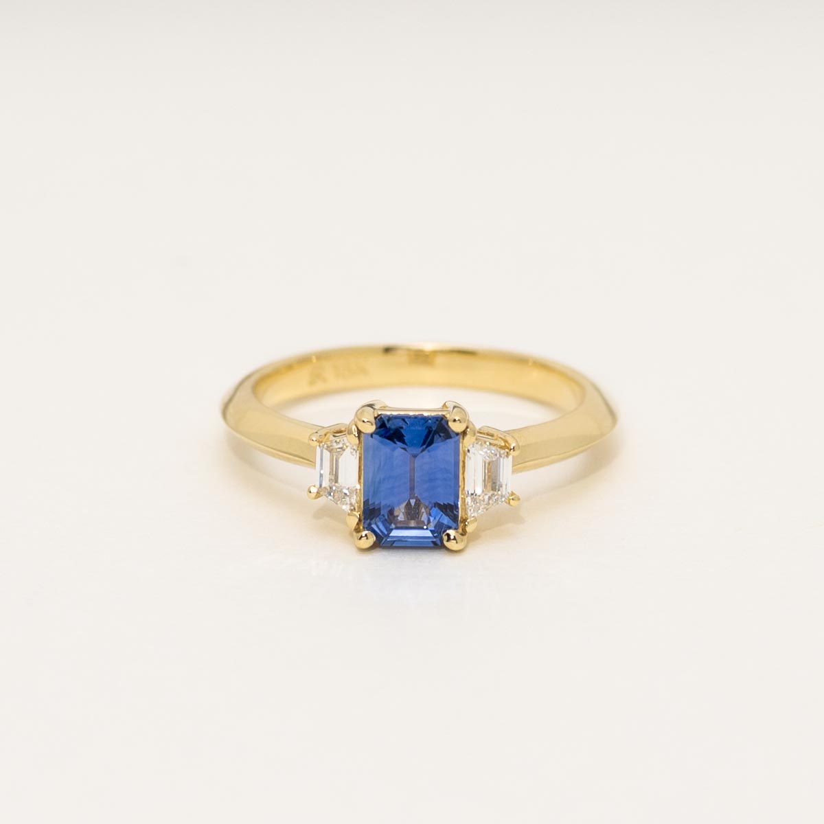 Emerald Cut Sapphire Ring in 18kt Yellow Gold with Diamonds (1/4ct tw)