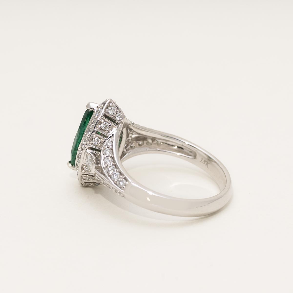 Marquise Emerald Ring in 18kt White Gold with Diamonds (3/4ct tw)