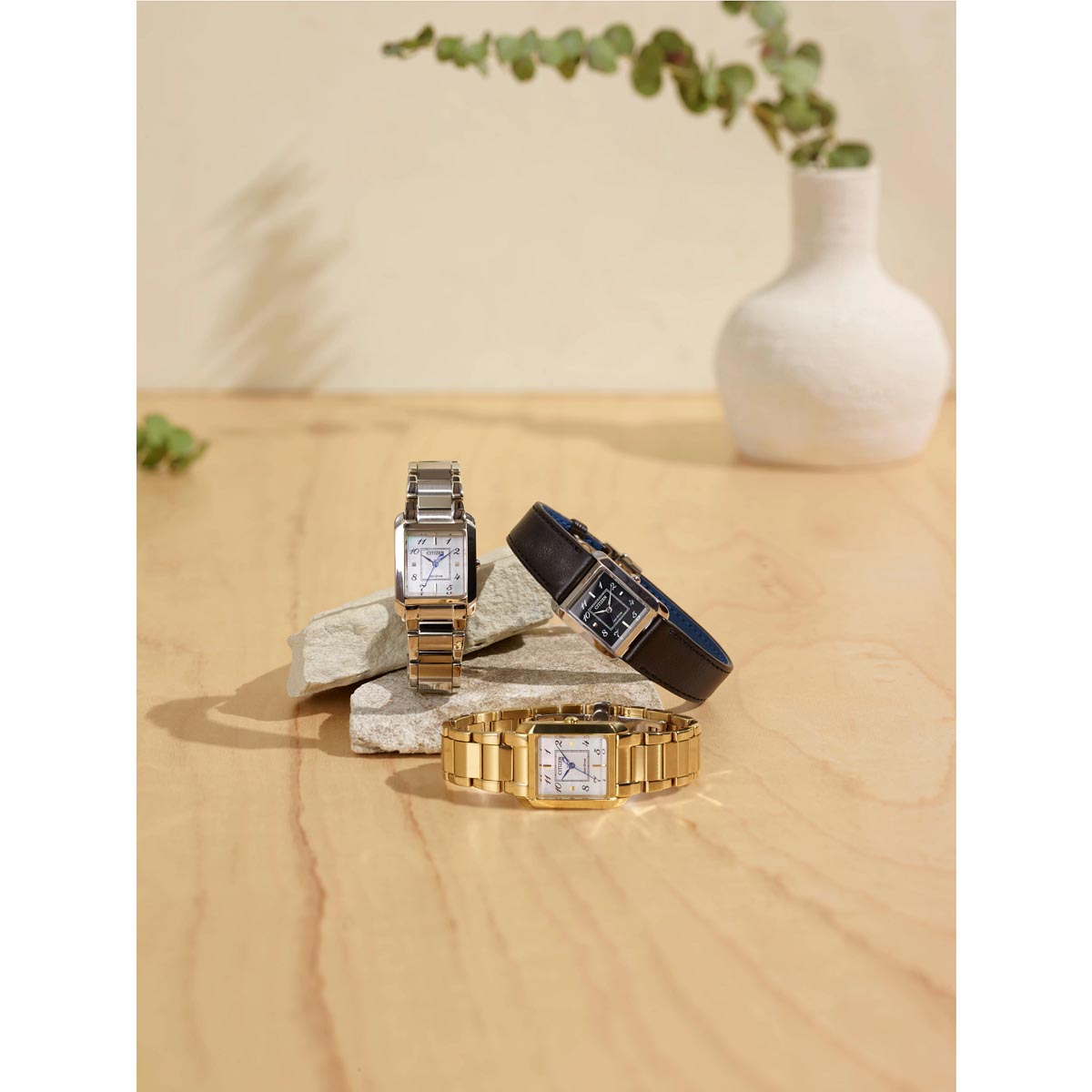 Citizen Bianca Womens Watch with Black Dial and Black Leather Strap (eco-drive movement)