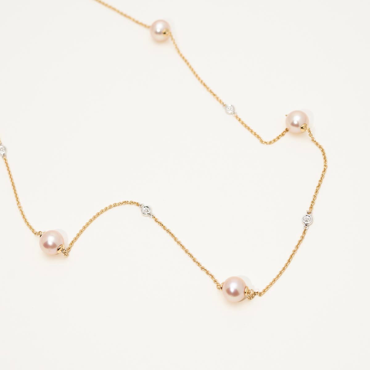 Dabakarov Cultured Freshwater Pearl Station Necklace in 14kt Yellow and White Gold (9mm pearls and 1/20ct tw)