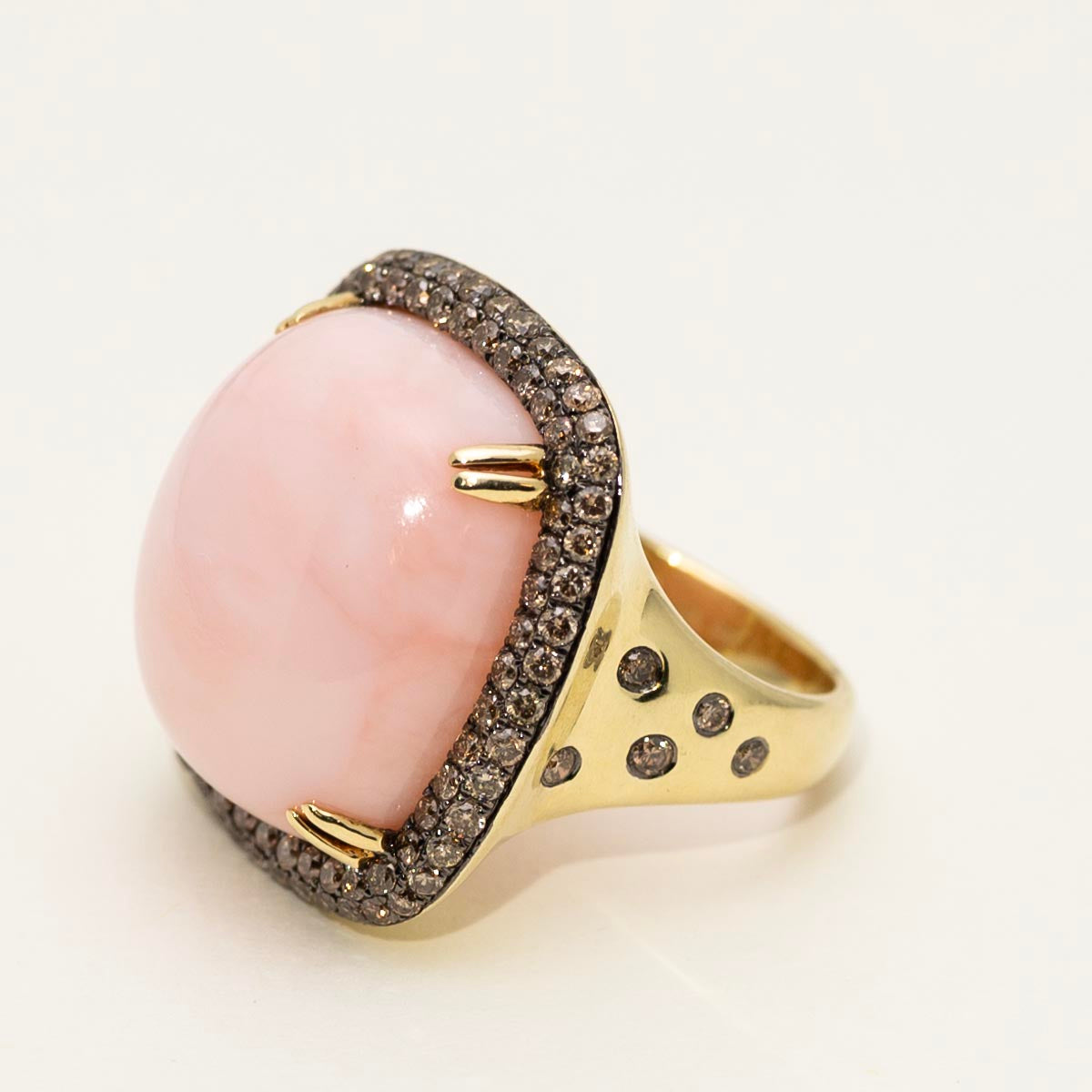 Dabakarov Cushion Pink Opal Ring in 14kt Yellow Gold with Champagne Diamonds (1 1/10ct tw)