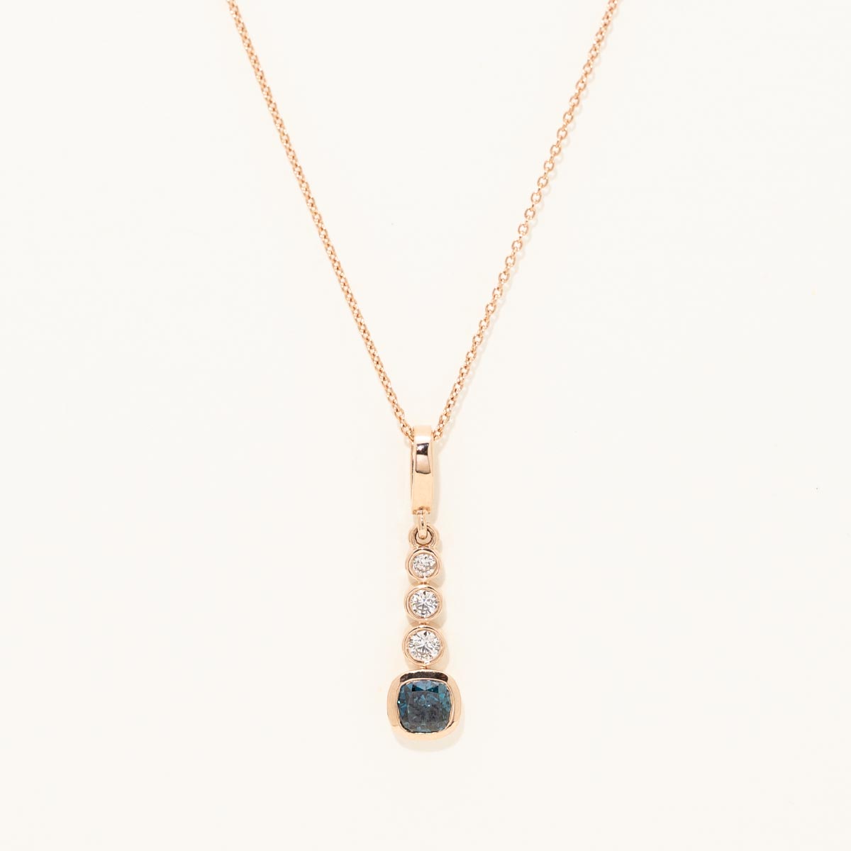 Cushion Blue Diamond Bezel Set Necklace in 14kt Rose Gold (1/2ct tw)