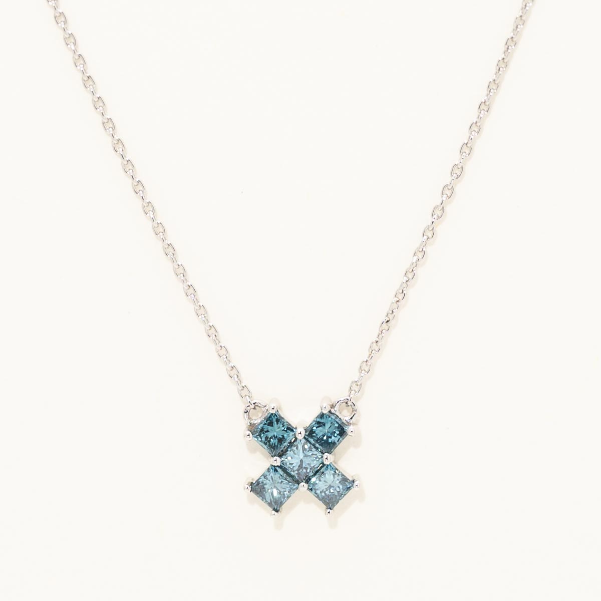 Princess Cut Blue Diamond Necklace in 14kt White Gold (3/8ct tw)