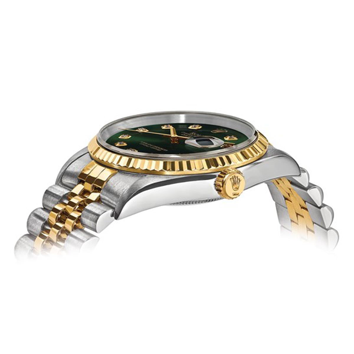 Pre Owned Rolex Oyster Perpetual Datejust with Green Diamond Dial and 18kt Yellow Fluted Bezel and Stainless Steel and 18kt Yellow Gold Jubilee Bracelet (automatic movement)