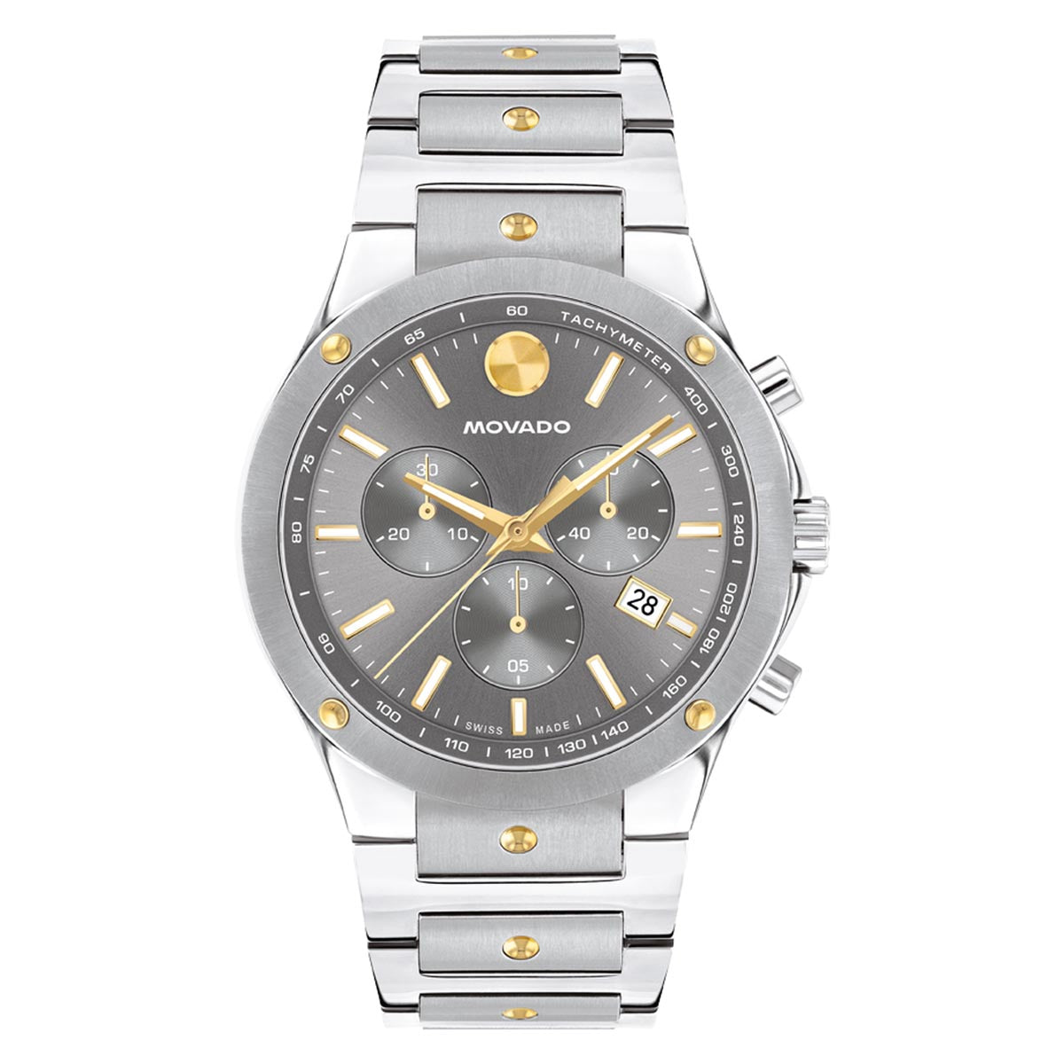 Movado SE Mens Chronograph Watch with Grey Dial and Stainless Steel and Gold Toned Bracelet (Swiss quartz movement)