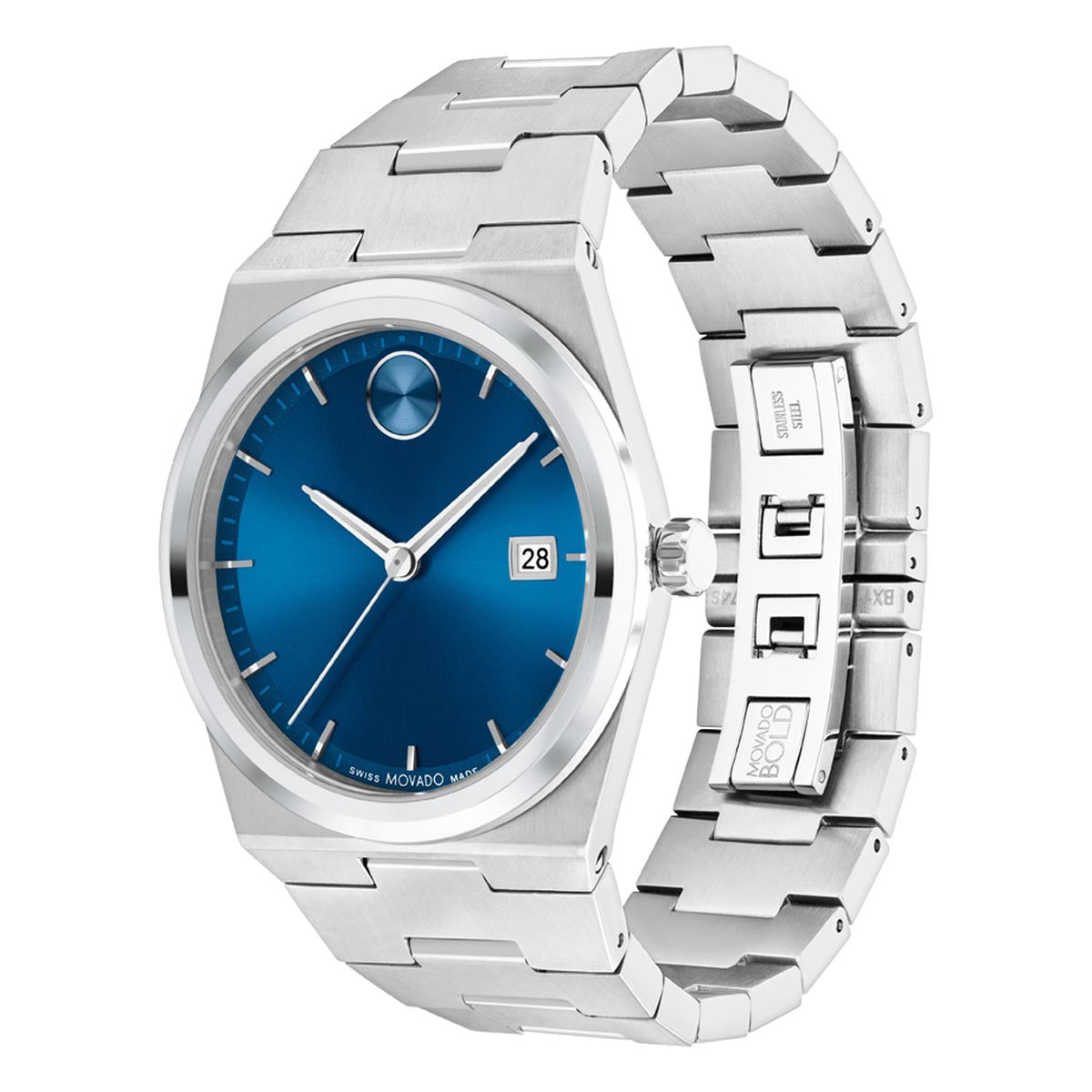 Movado Bold Quest Mens Watch with Blue Dial and Stainless Steel Bracelet (Swiss quartz movement)