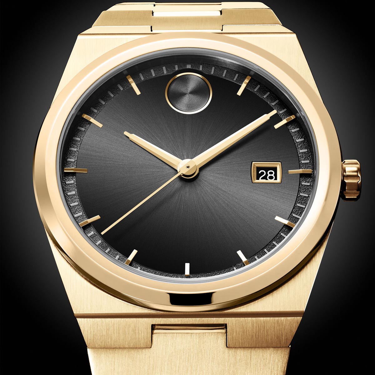 Movado Bold Quest Mens Watch with Black Dial and Ionic Light