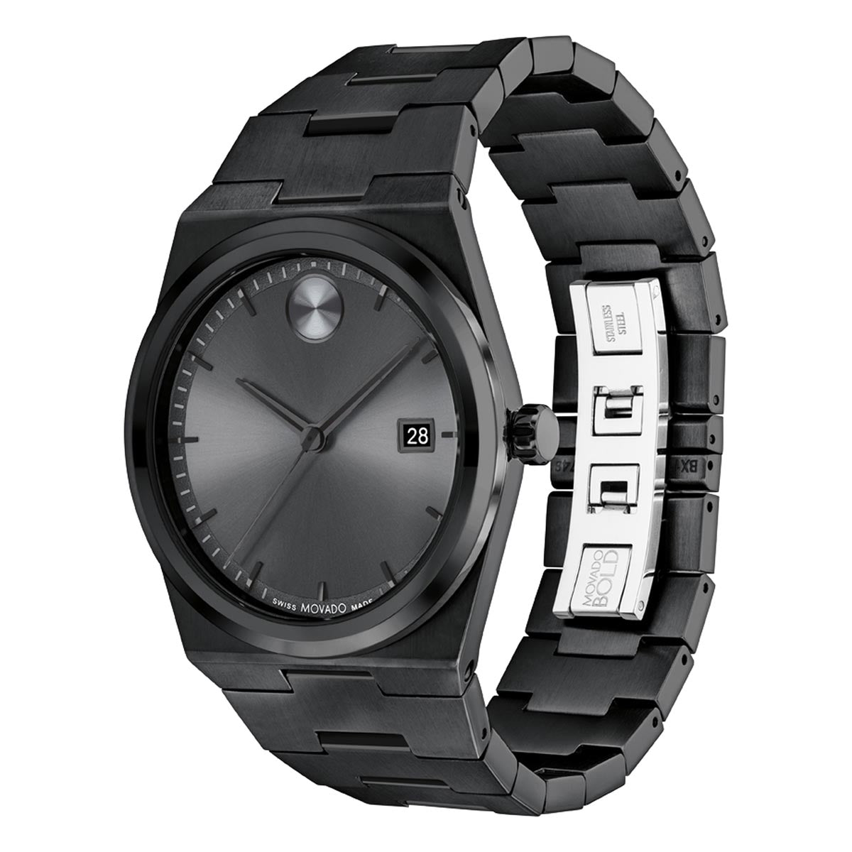 Movado Bold Quest Mens Watch with Black Dial and Black Ionic Plated Stainless Steel Bracelet (Swiss quartz movement)