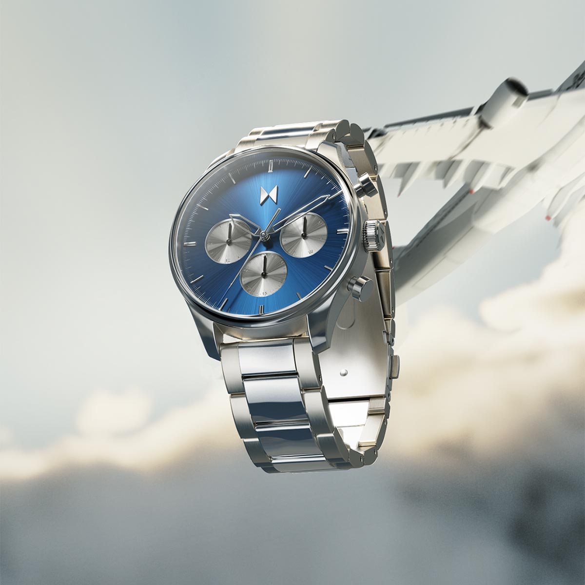 MVMT Airhawk Mens Watch with Blue Dial and Stainless Steel Bracelet (quartz movement)