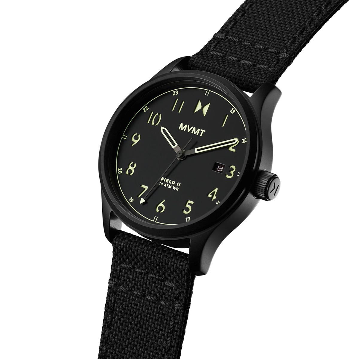 MVMT Field II Mens Watch with Black Dial and Black Nylon Strap (quartz movement)