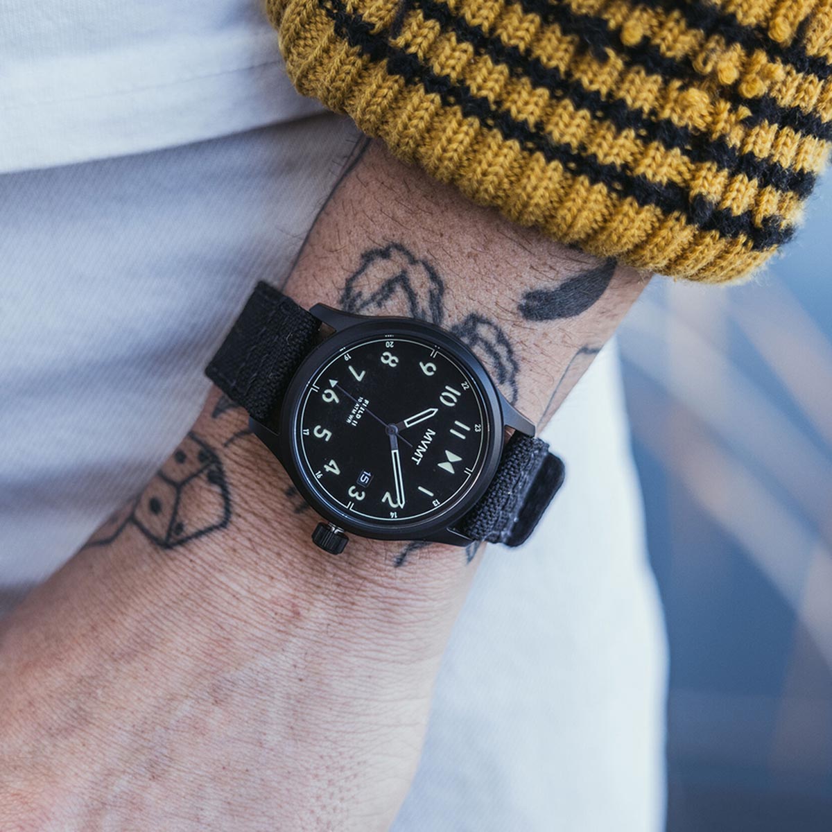 MVMT Field II Mens Watch with Black Dial and Black Nylon Strap (quartz movement)