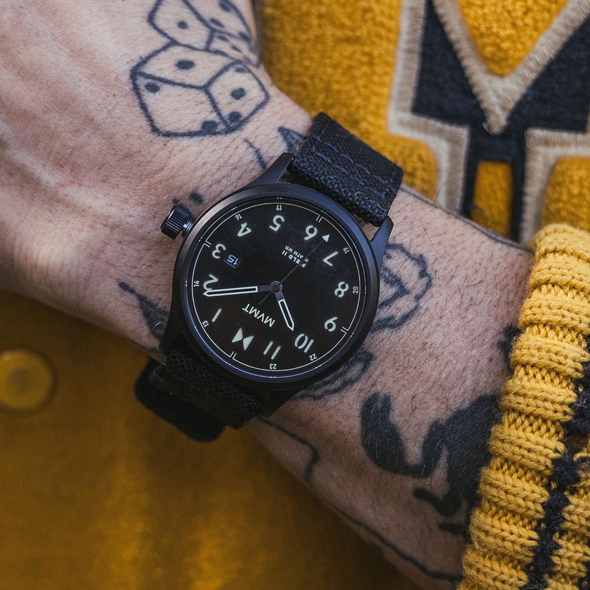 MVMT Field II Mens Watch with Black Dial and Black Nylon Strap (quartz movement)