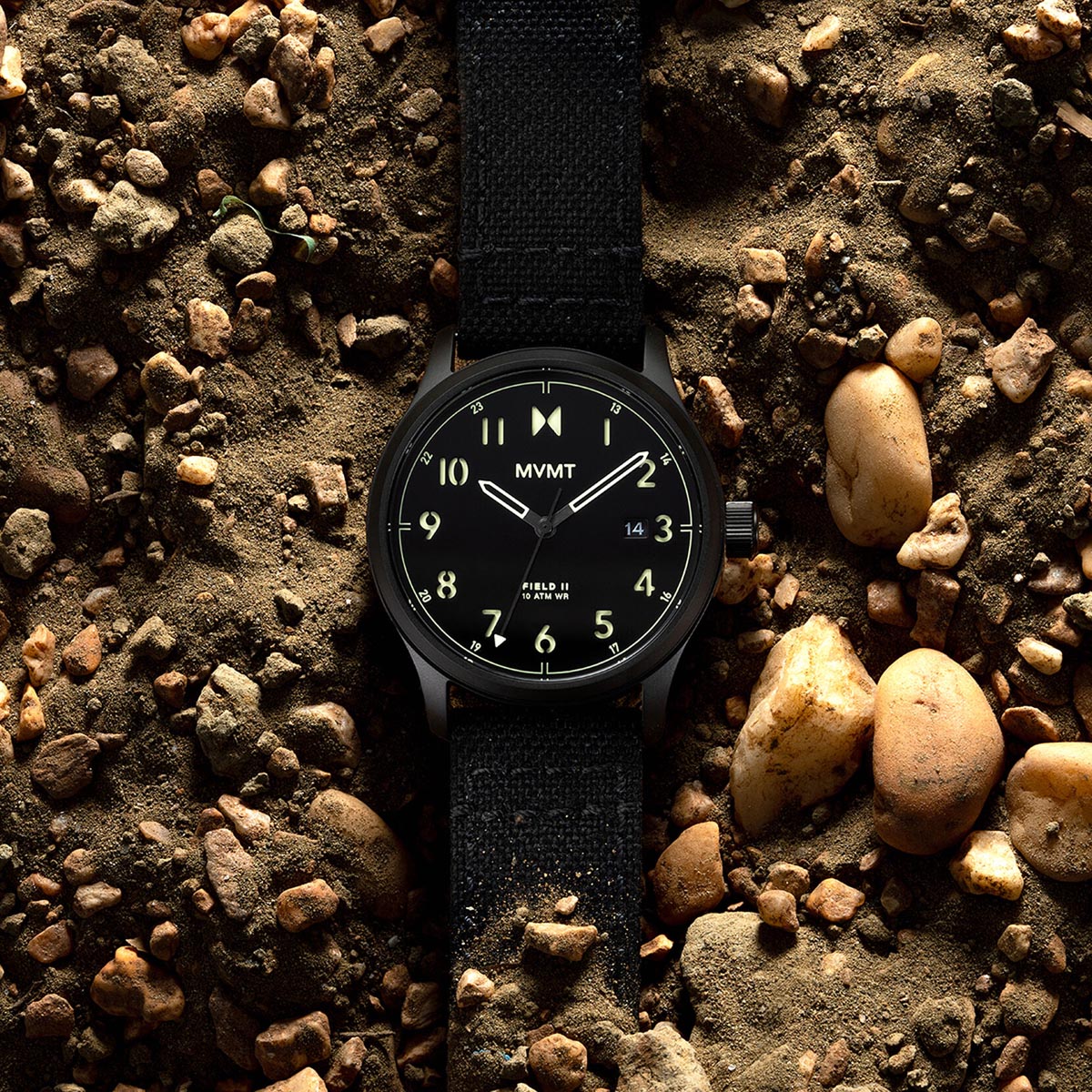 MVMT Field II Mens Watch with Black Dial and Black Nylon Strap (quartz movement)