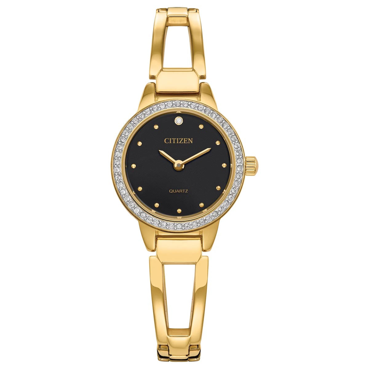 Citizen Womens Watch with Black Dial and Gold Toned Stainless Steel Bracelet (quartz movement)