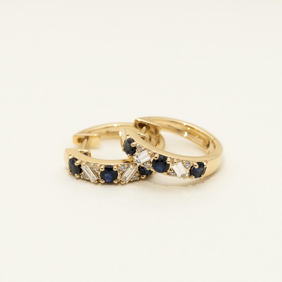 Sapphire Hoop Earrings in 14kt Yellow Gold with Diamonds
