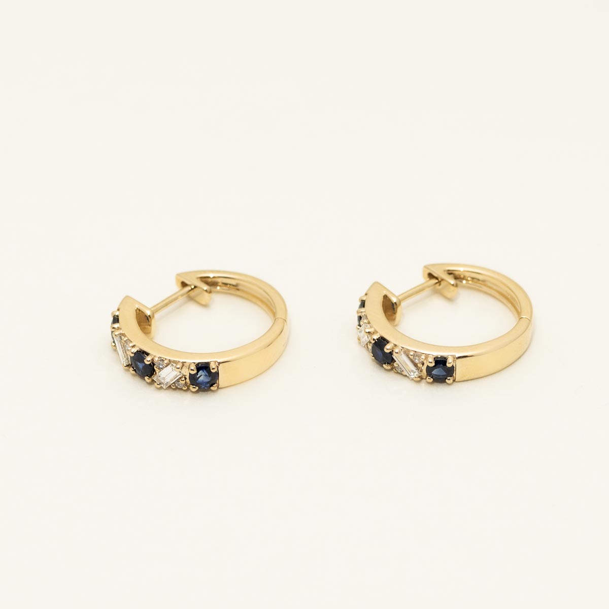Sapphire Hoop Earrings in 14kt Yellow Gold with Diamonds