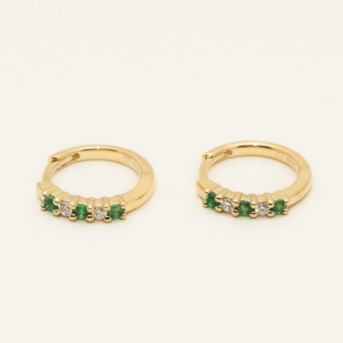 Emerald Hoop Earrings in 14kt Yellow Gold with Diamonds (1/10ct tw)